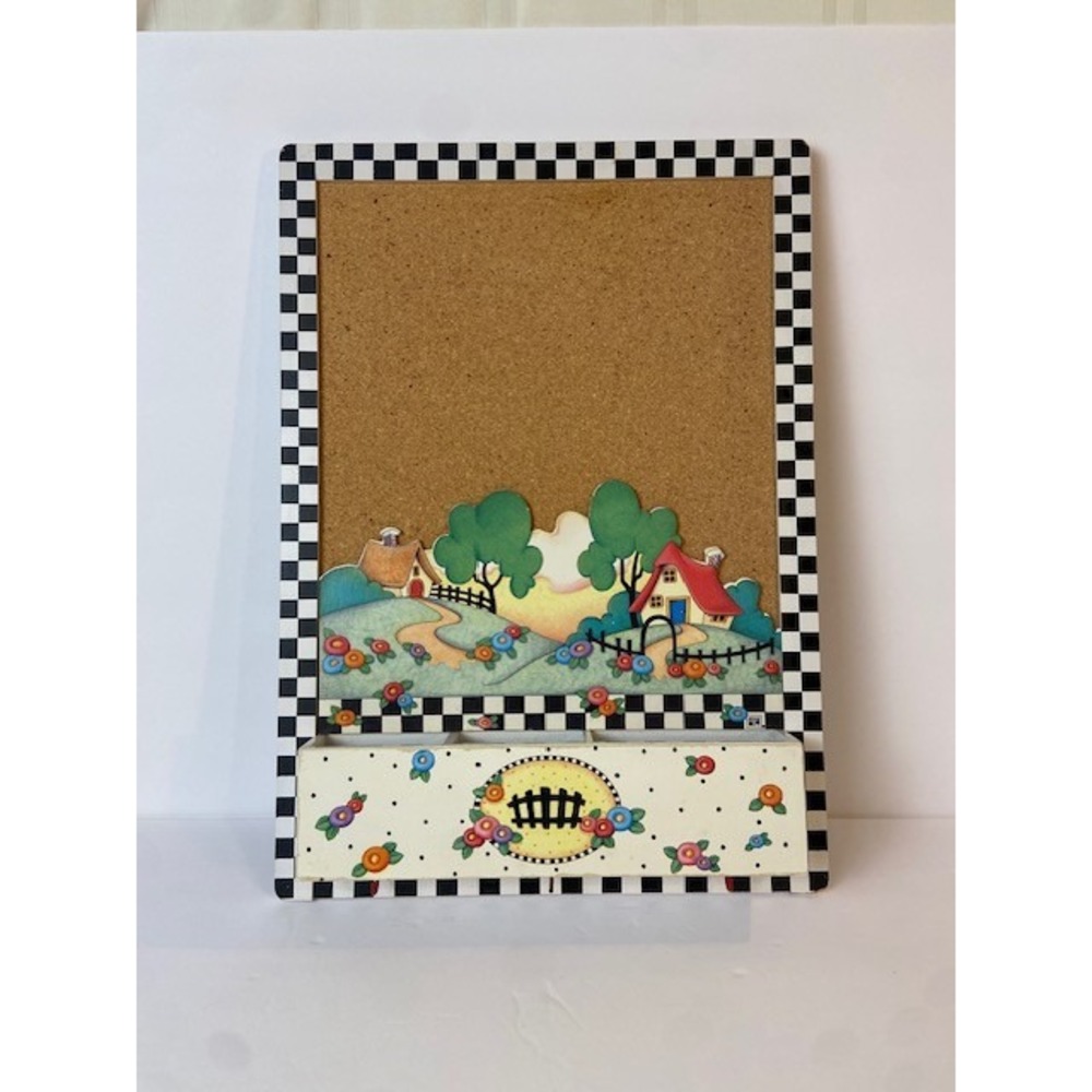 Vintage Mary Engelbreit Cork Board Wall Organizer Key Holder Mail Cubby Cottage